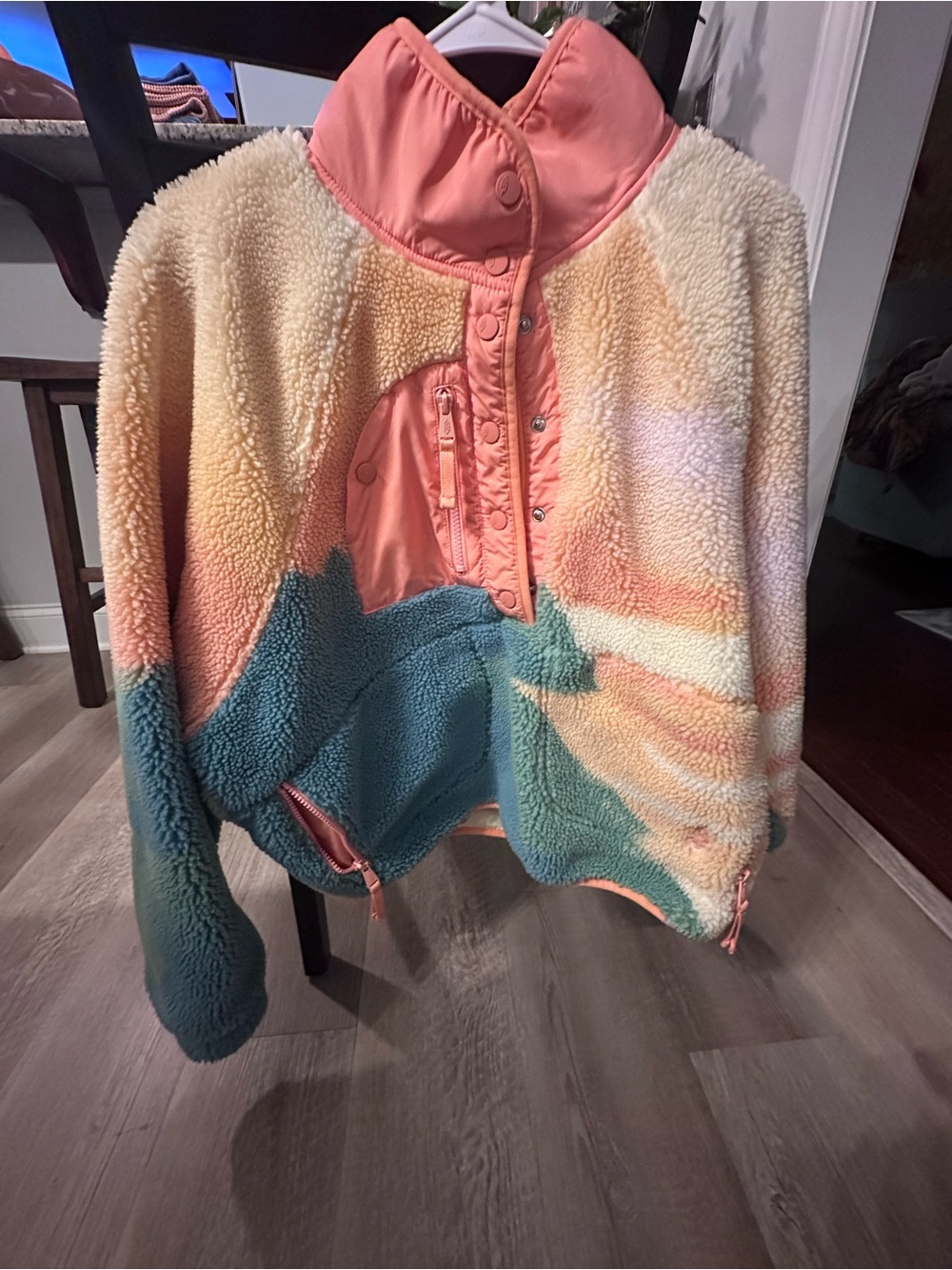 FP Movement by Free People Hit the Slopes Sherpa Pullover - Coral, Teal & Cream